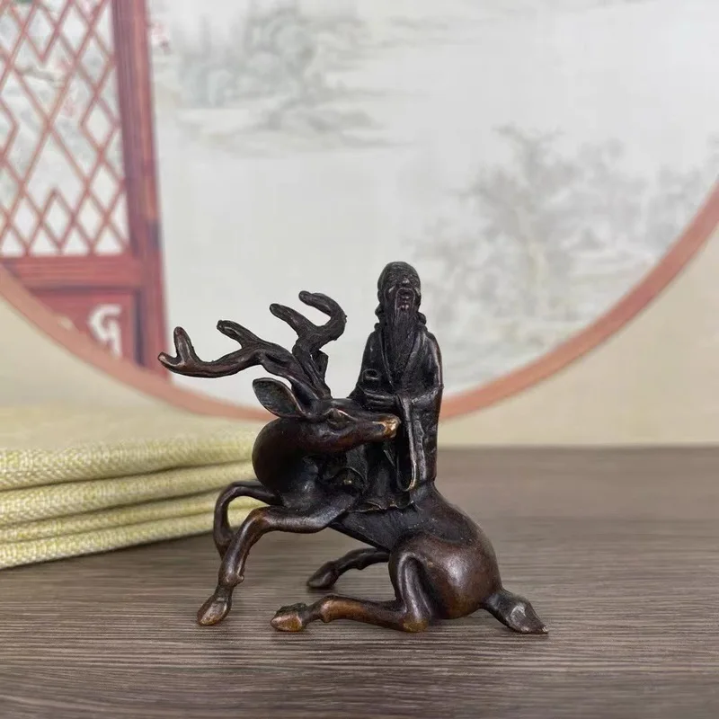 Vintage Solid Brass Sculpture of a Plum Blossom Deer with Long Antlers, Tea Pet, Pen Holder, Home Decorative Ornament, Collectib