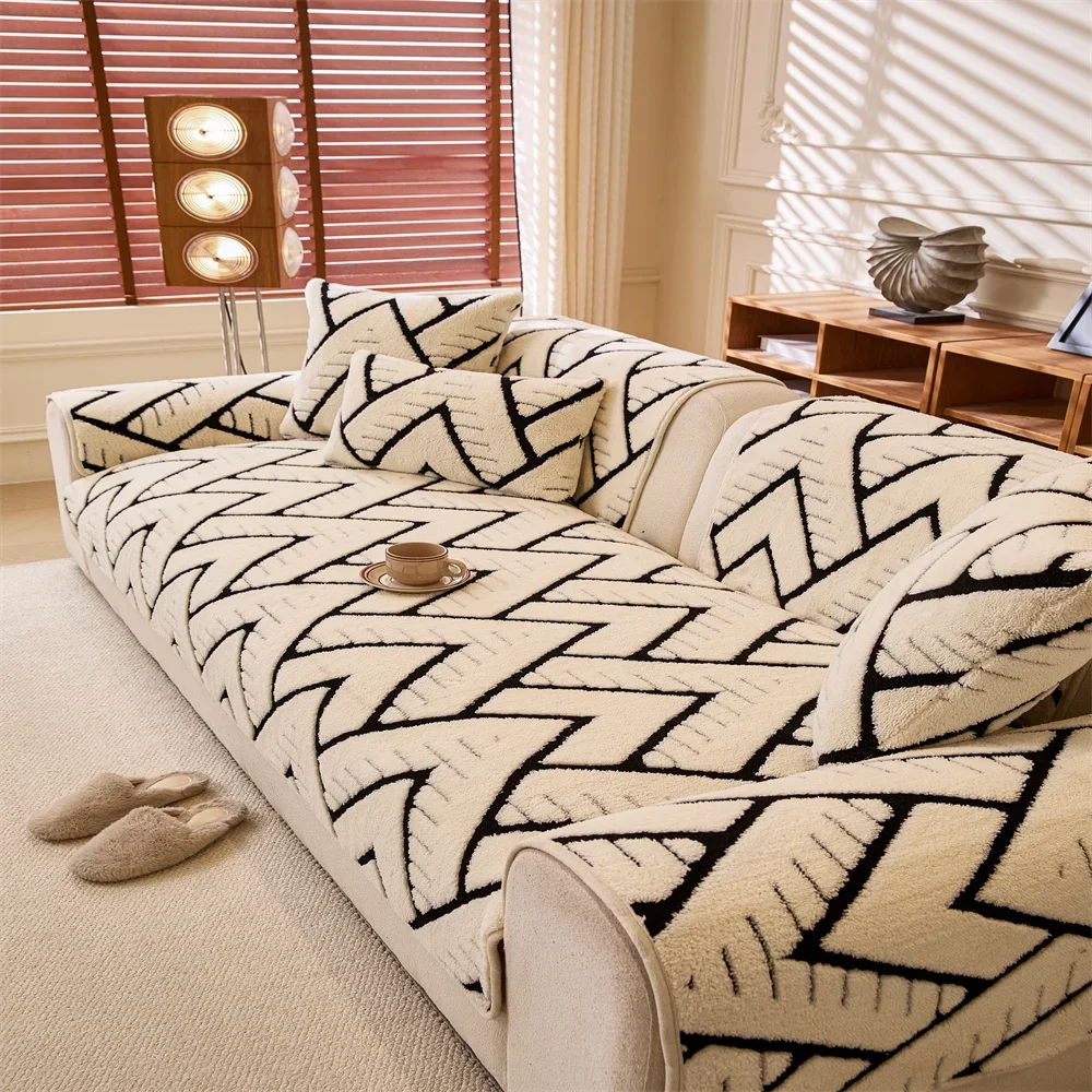 Retro Chenille Sofa Cushion Cover Universal Non-Slip Fixed Straight Row All-Seasons Slipcover for Home Comfort