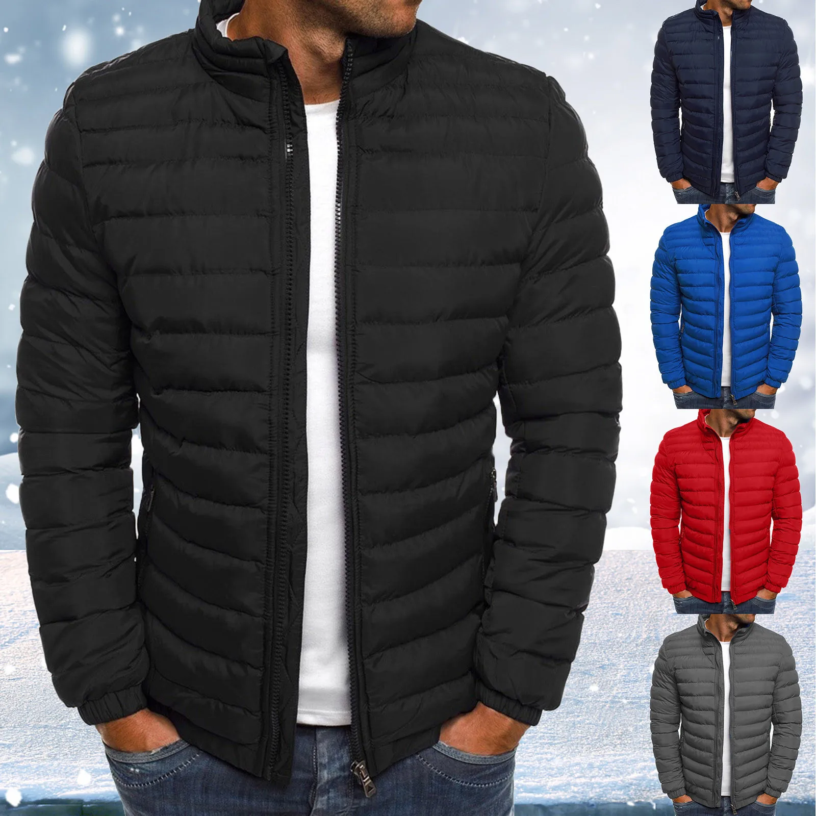 

Men Winter Coat Casual Zipper Pockets Parka Jacket Autumn And Winter New Men's Jacket Fashion Long-Sleeved Warmth Thickened Coat