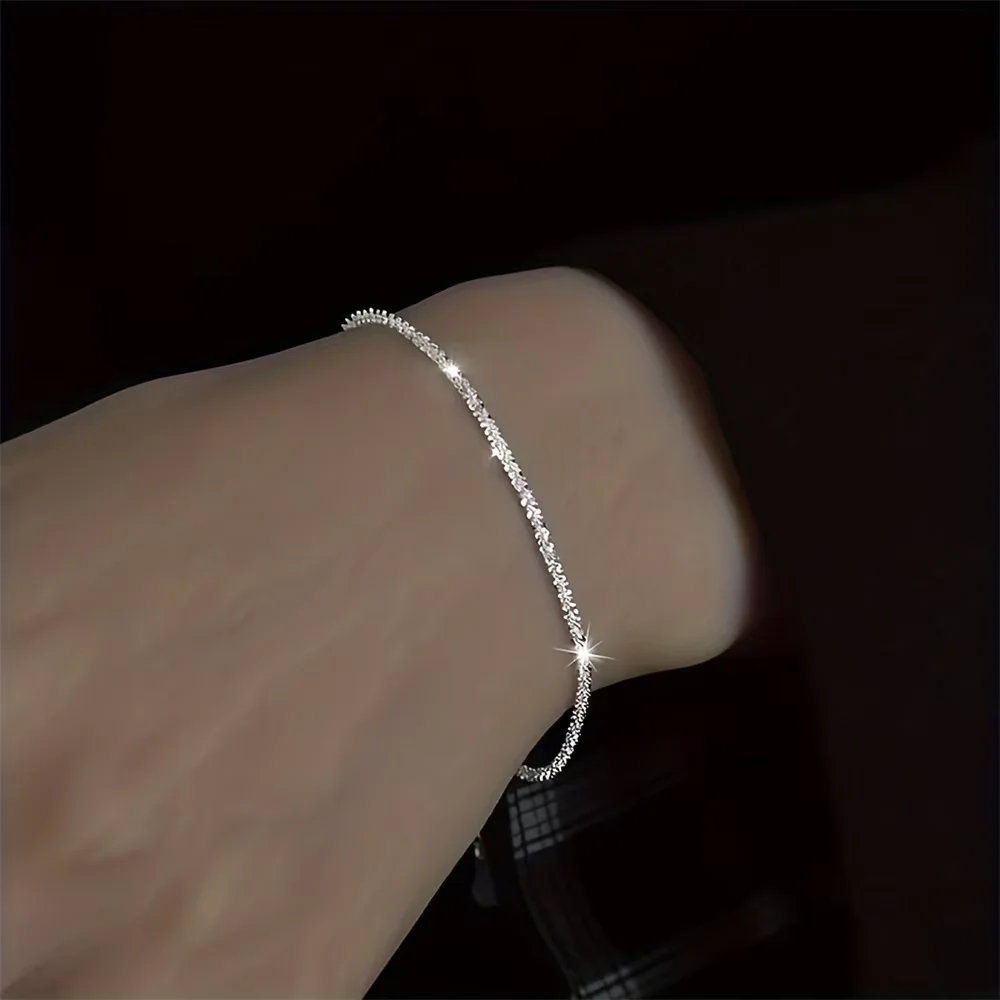 Shiny Silver Plated Collarbone Chain Necklace Bracelet Set
