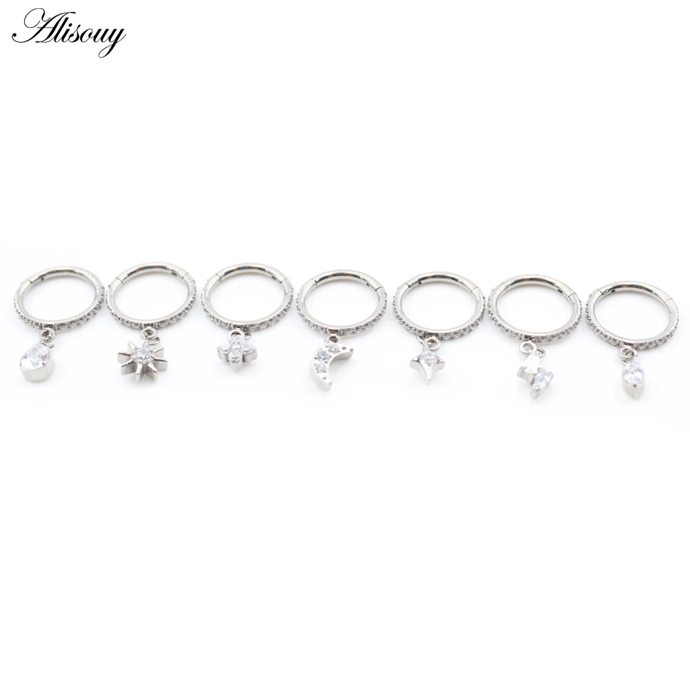 1PC Titanium Butterfly Water Drop Eye Moon Sun Zircon Nose Ring Ear Captive Tragus Cartilage Helix Hoop Earring Piercing Jewelry