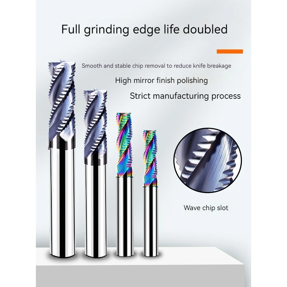 HRC56 Roughing End Mill Solid Carbide CNC Machining 3 Flutes 4 Teeth Metal Steel Iron Aluminum MDF Acrylic Wood Copper Plastic