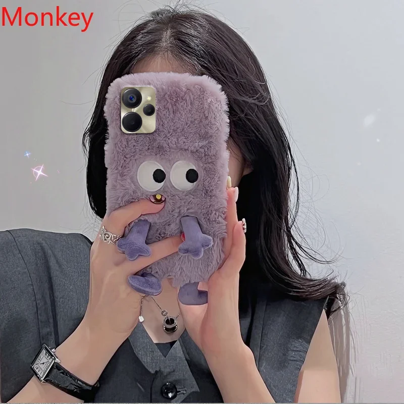 Korean Cute Cartoon Fuzzy Plush Phone Shockroof Case For OPPO Realme 10 9 8  7 6 5 8I C35 C30 C25Y C21 C15 C12 C11 3D Soft Covers - AliExpress 202192403