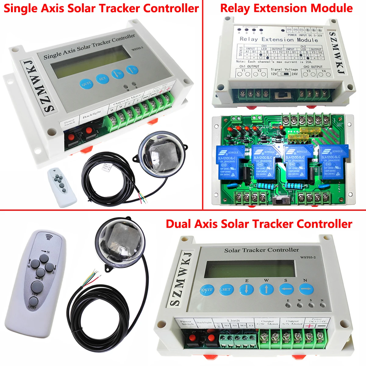 Solar Panel Tracking Single/Dual Axis Solar Tracker Controller W/ 2-Channel 4-Way Relay Extension Module 40A DC Relay Controller