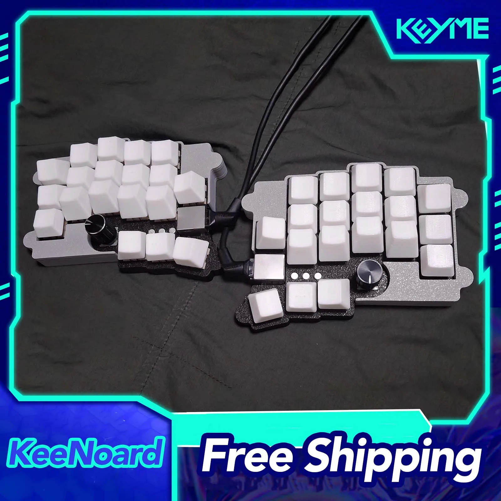 KeeNoard Wired Split Keyboard Kit Hot Swap Support QMK/VIAL 38Keys With Knobs RJ45 Connect Cable PLA Case PC Gamer Accessories