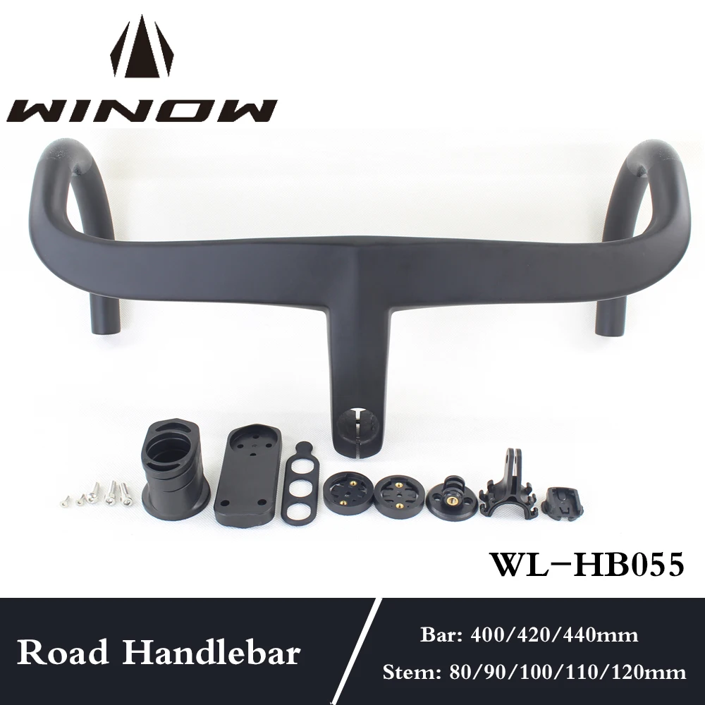 

Winowsports-Road Bike Bending Handle, Integrated Handlebar, Bike Part, Carbon 400mm 420mm 440mm 80mm 90mm 100mm 110mm 120mm stem