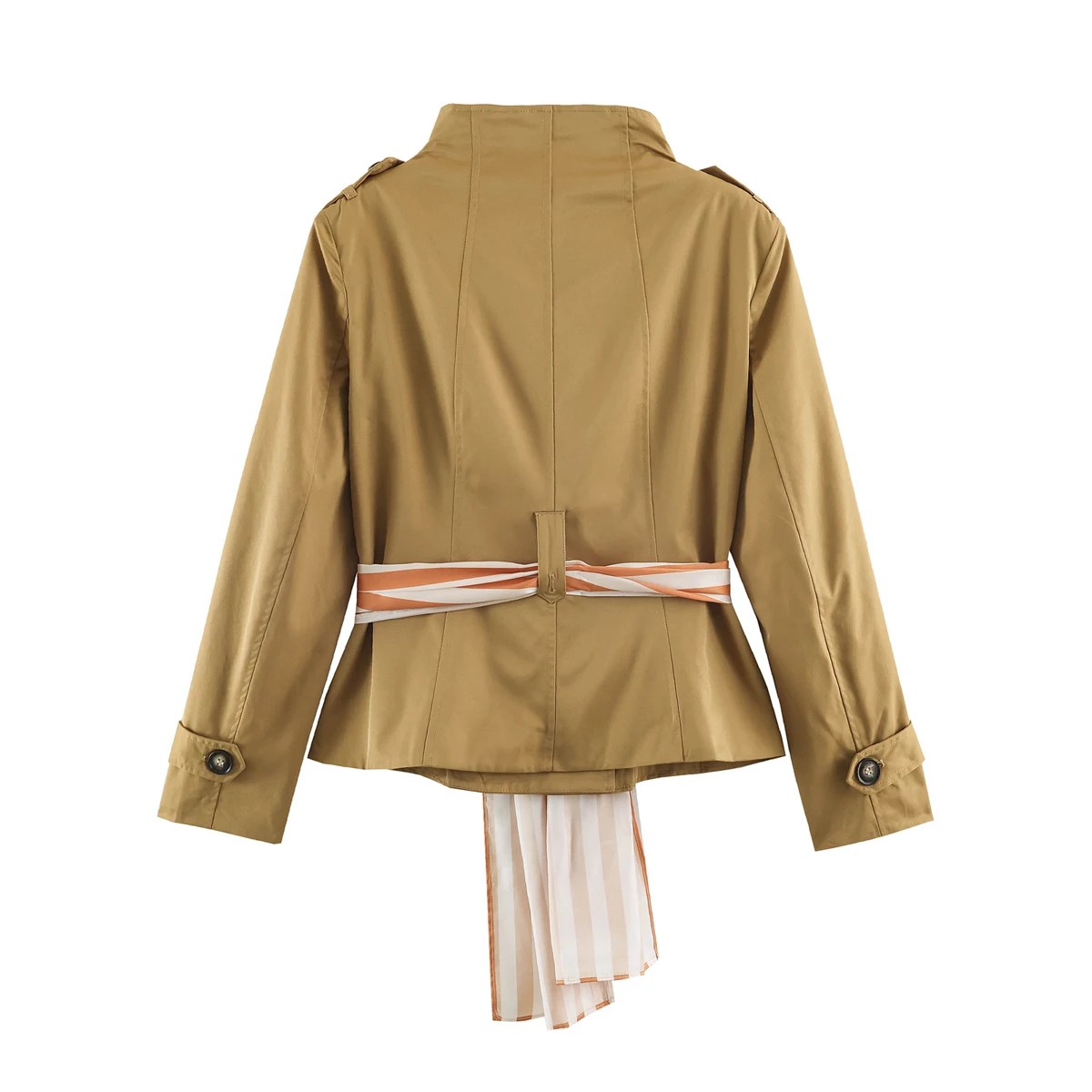Women's Jacket 2026 Autumn British Style Cropped Double Breasted Stand Collar Scarf Detail Streetwear Elegant Coat