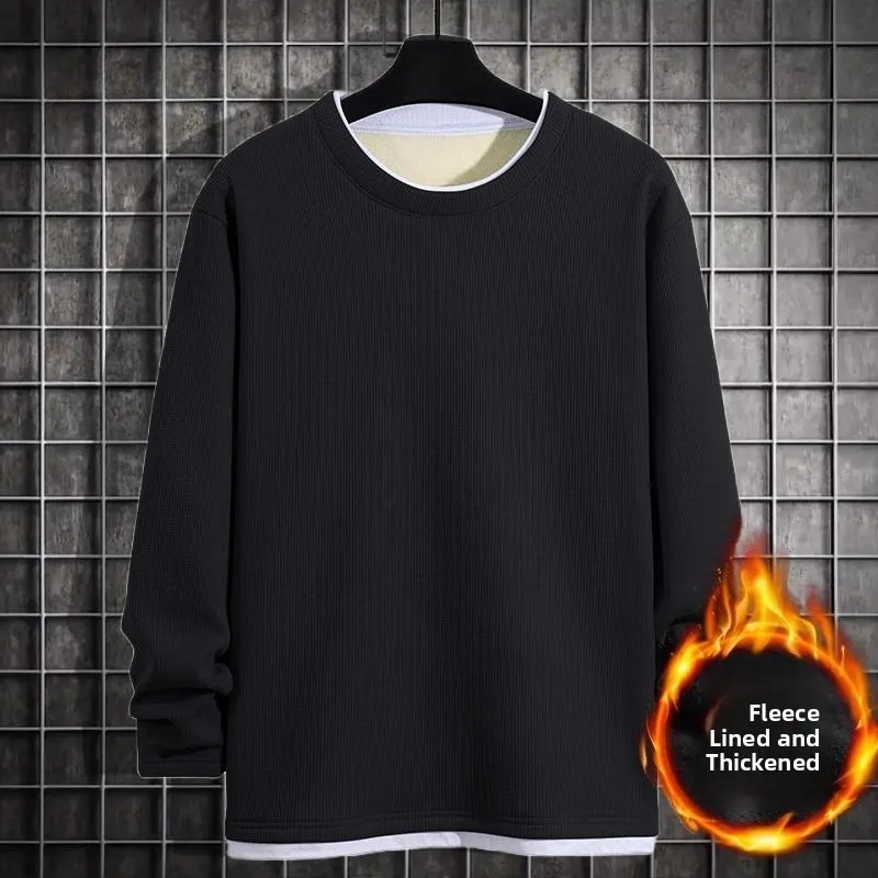 Men's Long Sleeve T-Shirt Fleece Lined  Color Base Layer Shirt Warm Casual Style Polyester Fiber Spring Autumn Fashion
