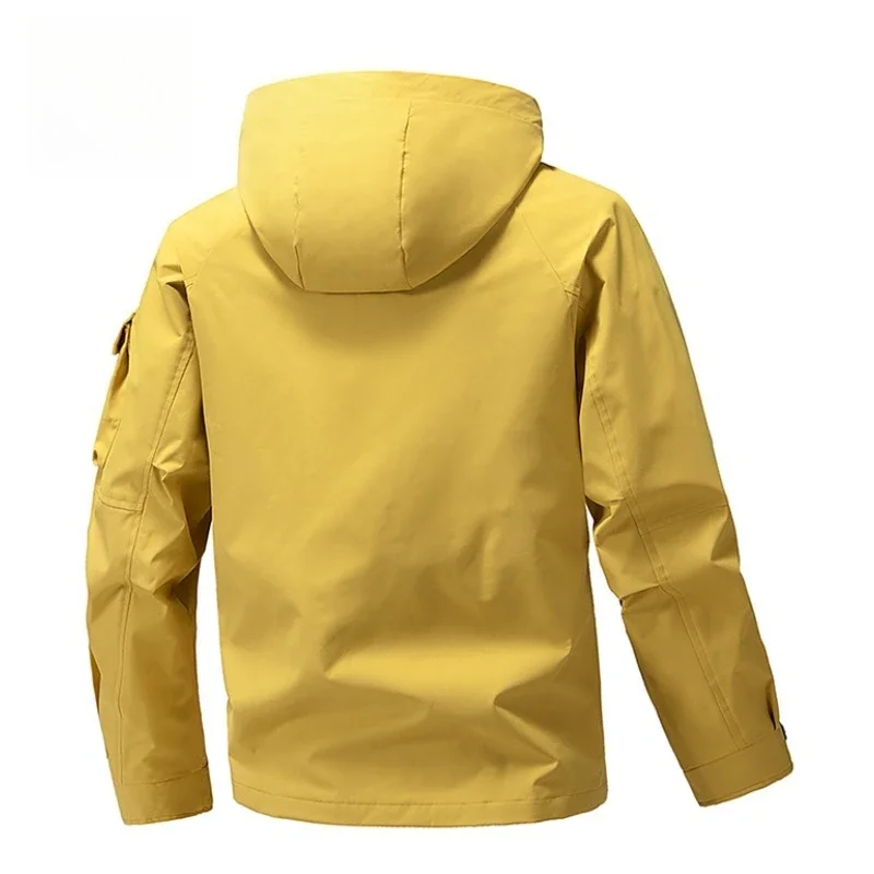Leichte Herren-Kapuzenjacken Herbst Casual Streetwear Mode Multi-Taschen Arbeitsjacken Outdoor Wasserdichte Windjacke – Detail 10