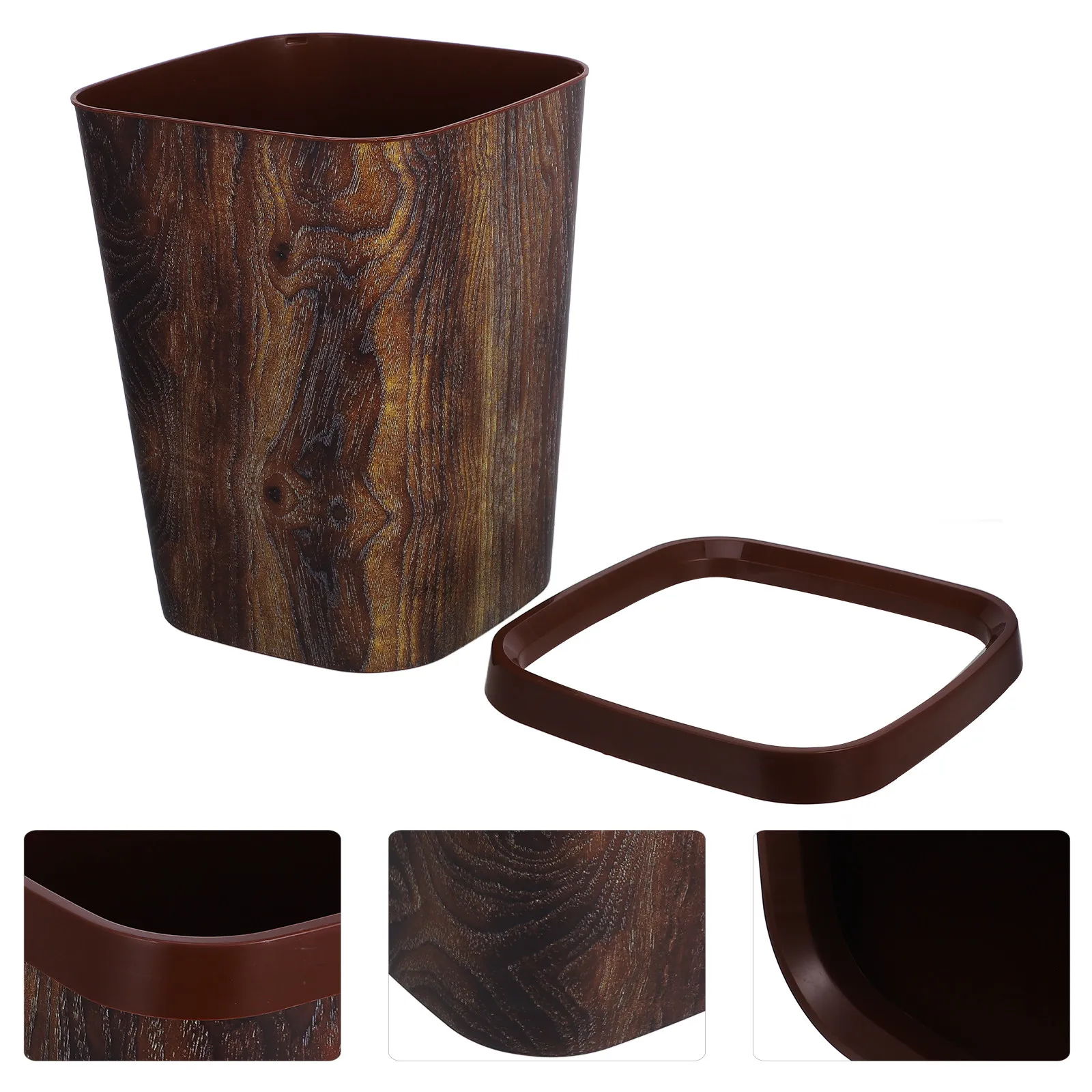 

Wood Grain Garbage Can Large Capacity Vintage Style Slim Bathroom Trash Bin Easy Clean Plastic Waste Bucket for Home Office