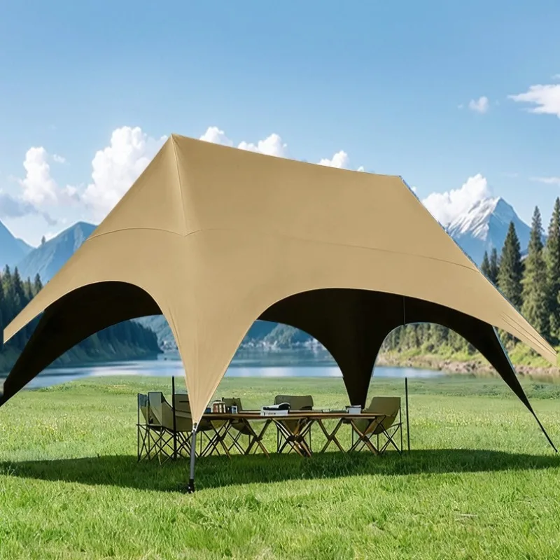 Rainproof Rapid Setup Shelters Foldable Portable Tarp Vinyl Fabric Canopy Large Space Reinforced Outdoor Camping Sun Shelter