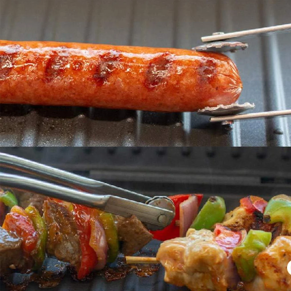 Portable BBQ Sausage Turning Tongs Kitchen BBQ Tongs Stainless Steel Locking Cooking Tongs Non-Slip Food Tongs Cooking BBQ Tool