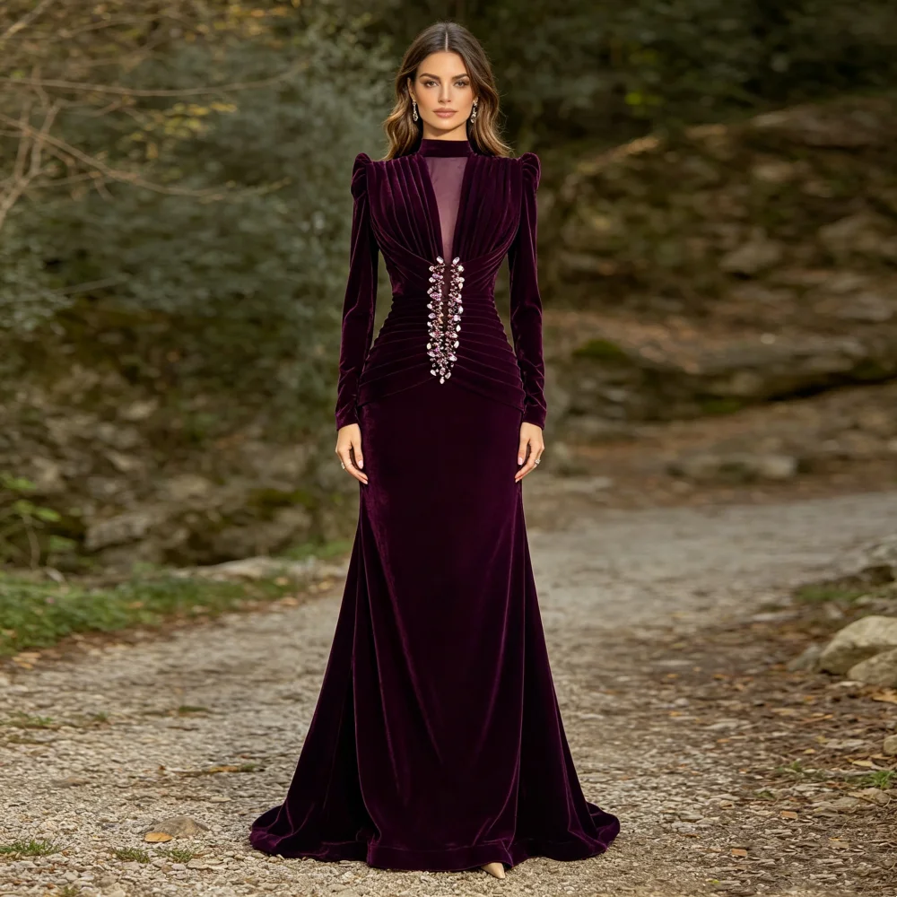 Maßgeschneiderte Elegante Glitzer-Strass Trompetenfalten Lange Kleider für Partys, Hochzeiten und Formelle Abendveranstaltungen