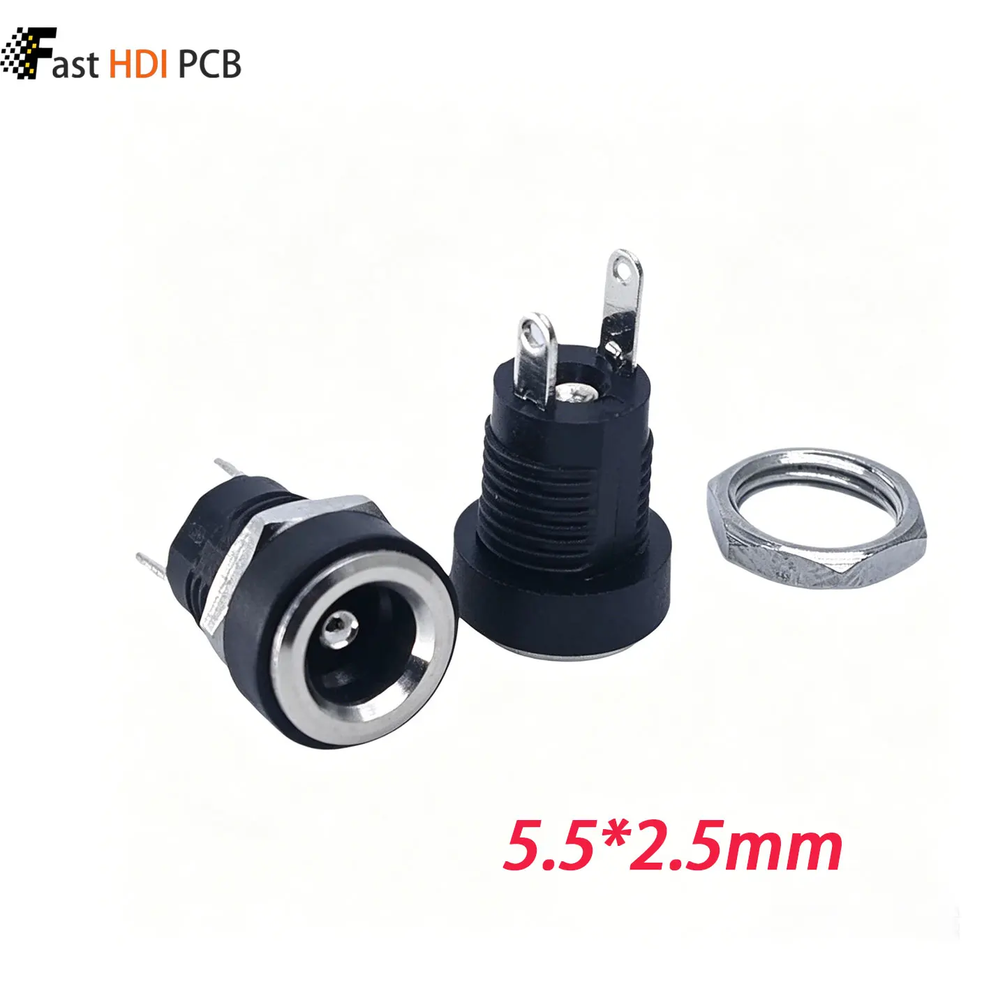 DC Power Jack 5.5x2.1mm/5.5x2.5mm Female Socket Threaded Panel Mount 2 Pin Solder Type for Charger CCTV Router Security Camera