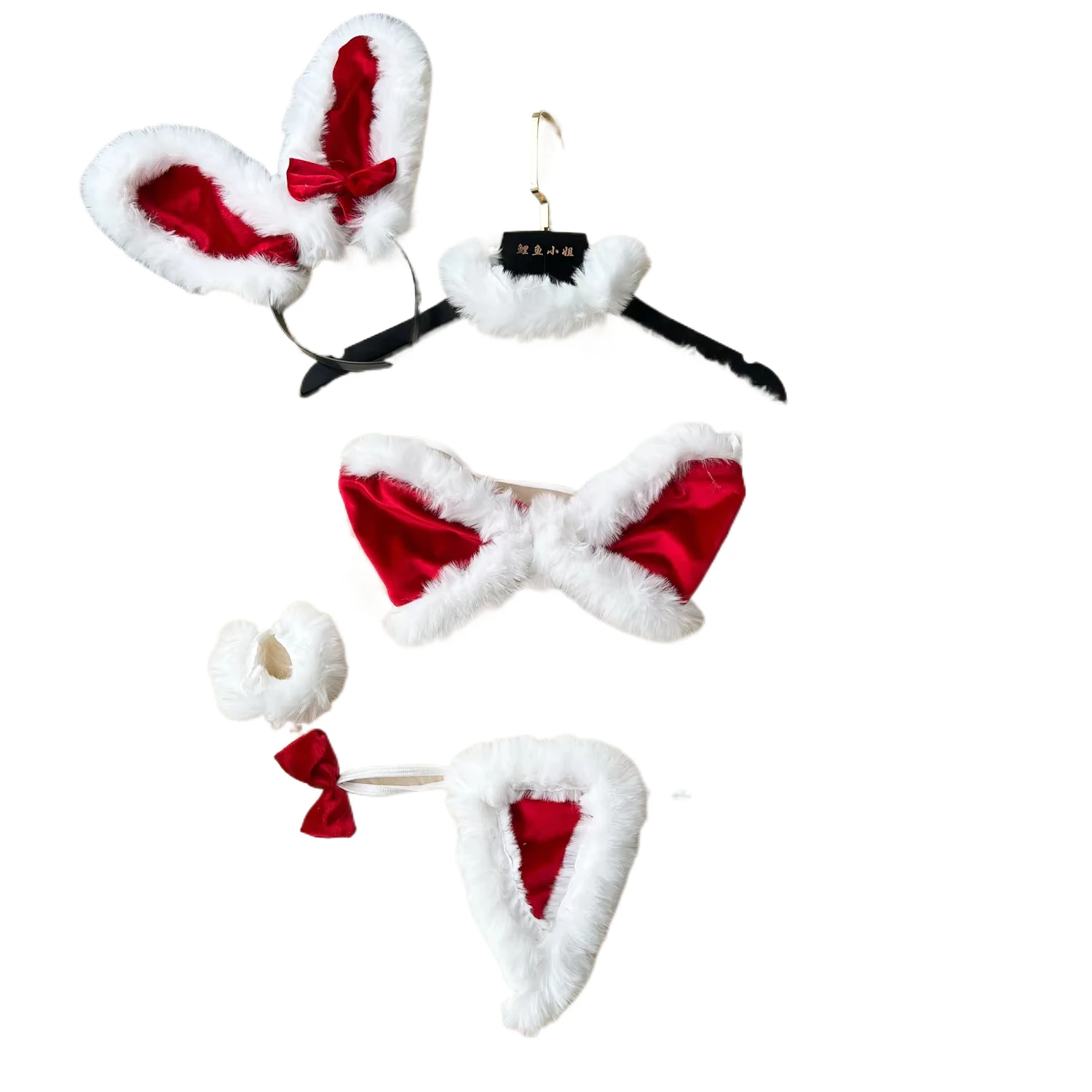 Women Sexy Christmas Velour Bra Brief Suits Fashion Intimate Lingerie 5 Piece Erotic Bras Thongs Outfits Underwear Sets
