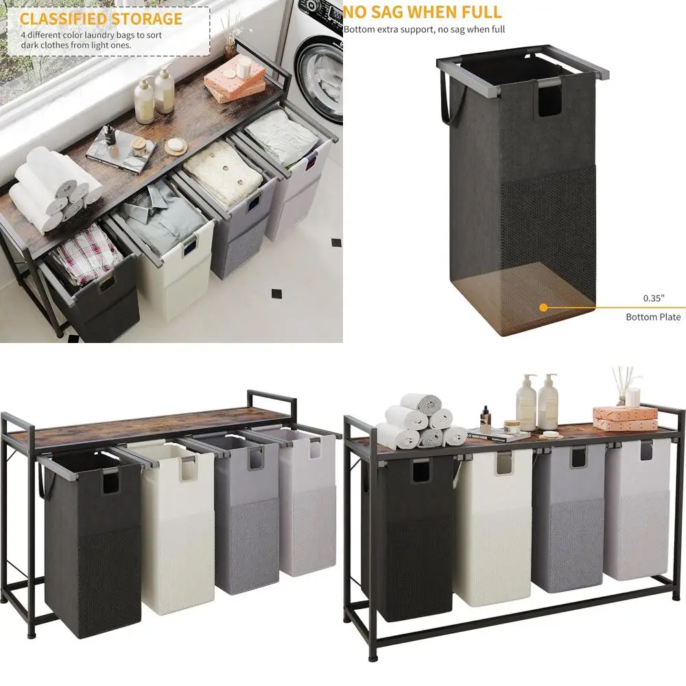 

4-секционная тканевая корзина для белья со съемными вкладышами, ручками и верхней полкой для дома, общежития, прачечной