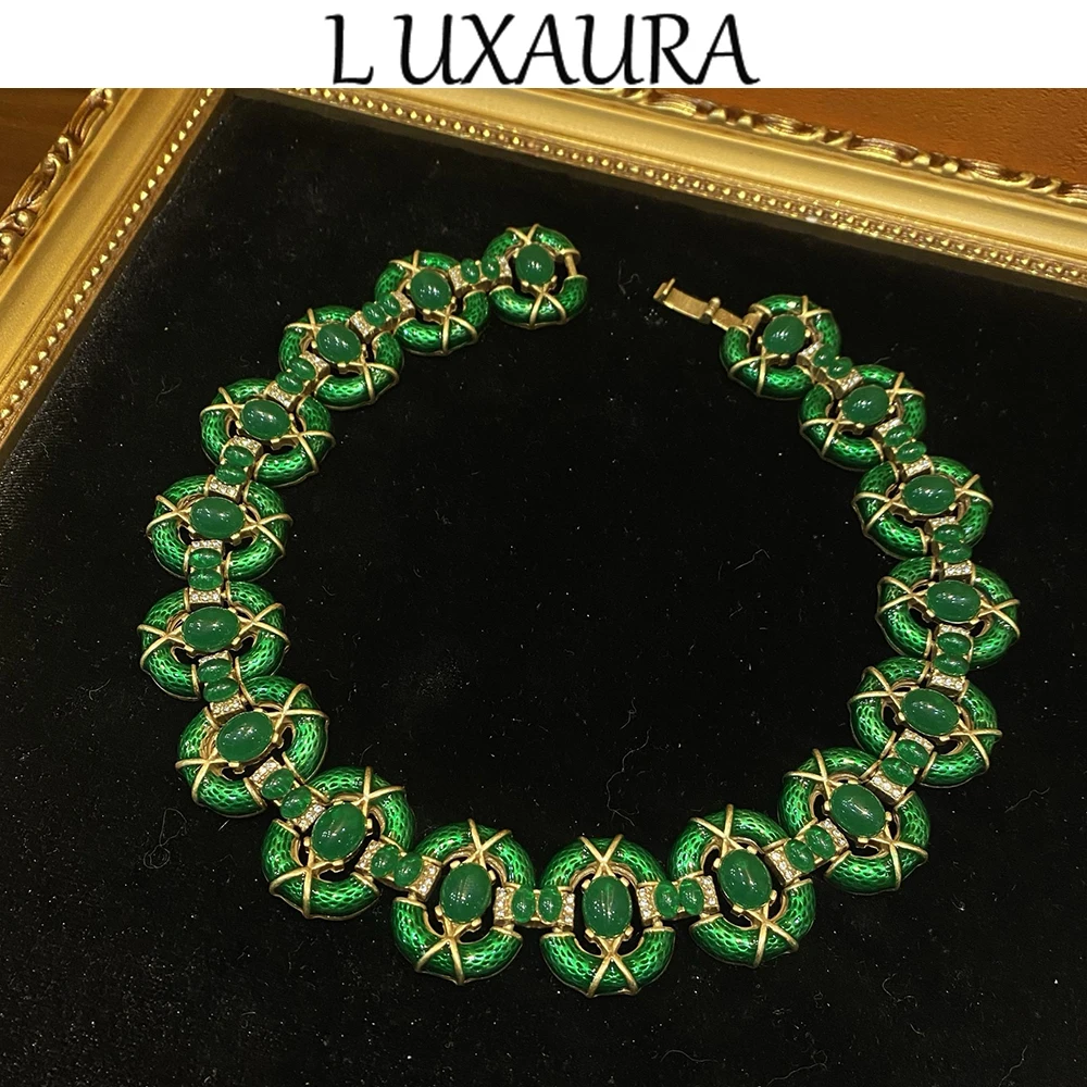 

Vintage fashion classic copper plated 18K green natural turquoise design version paired with bohemian women's jewelry necklace