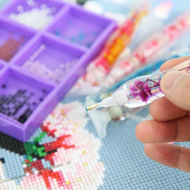 1set Flower Design Resin 5D Diamond Painting Pen, Colorful Point Drill Pen with 6 Heads DIY Arts Crafts Handmade Accessories - view 3