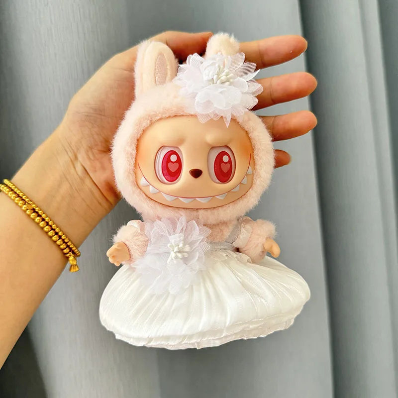 Schattige Mini Pluche Poppenkleding Zand Set Bloemenrokken Voor Korea Kpop Exo 17Cm Labubu Ii Idool Poppen Zittende Feestkleding