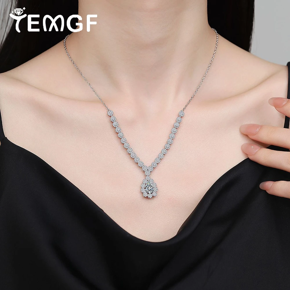 

TEMGF 6*9mm Waterdrop Moissanite Necklaces for Women 925 Silver Pear-shape Pendant Zircon Sunflower Neck Chain Festival Jewelry