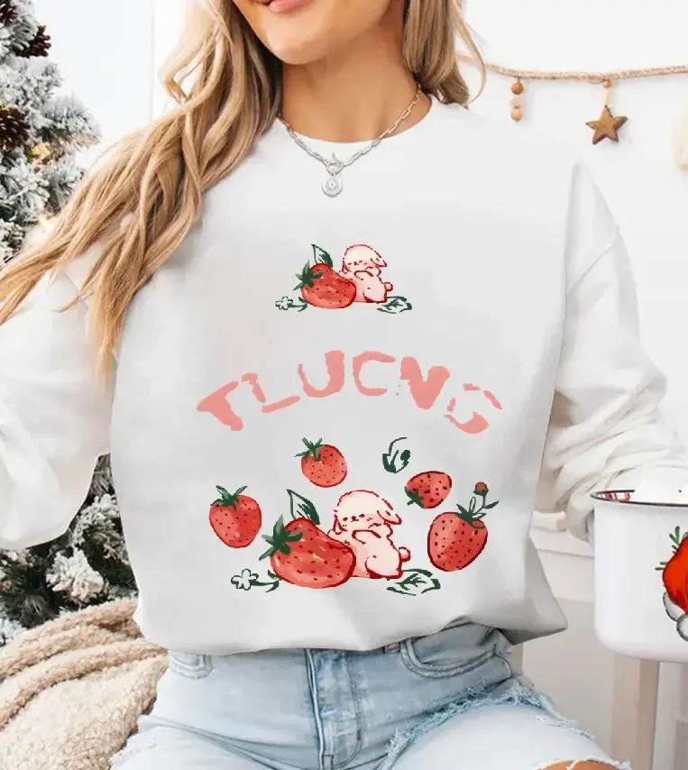 

Casual Crewneck Sweatshirt，Oversized Sweatshirt Women, Y2K Bunny Hoodie, Hand-Painted Korean Style, Cozy Fleece Pullover, Fall