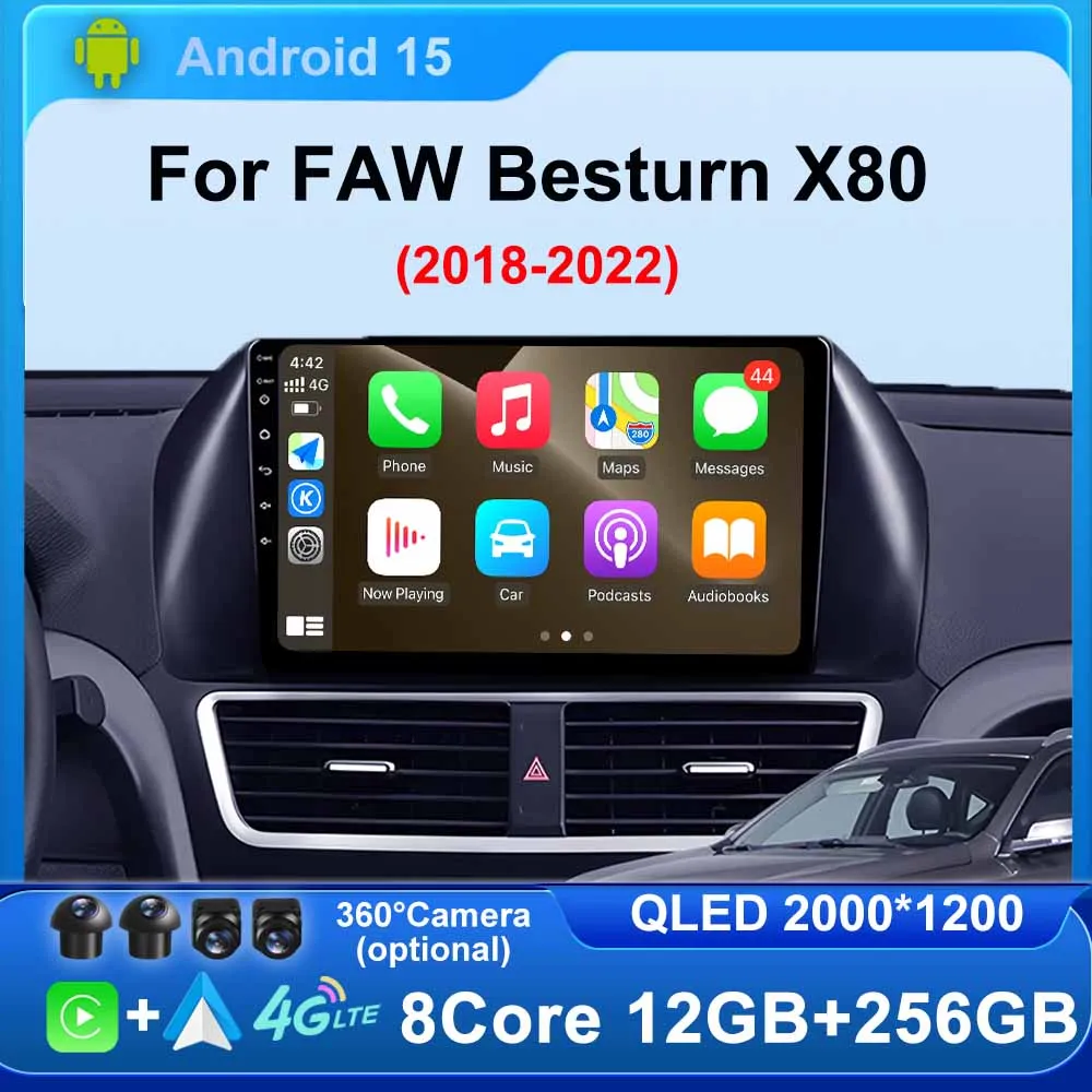 Carplay اللاسلكي لـ FAW Besturn X80 2018 - 2022 أندرويد 15 راديو السيارة الملاحة نظام تحديد المواقع مشغل فيديو الوسائط المتعددة رئيس وحدة BT DSP #1