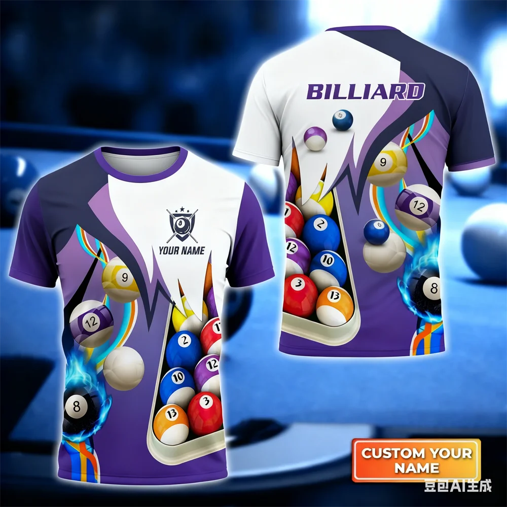 

Fashion Billiards Sports Men's T Shirt Funny 3D Print Personalized Name Short Sleeve Tees Casual O-neck Loose Tops Team Uniforms