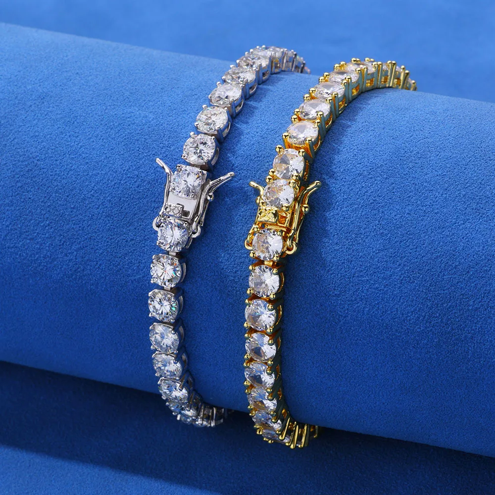 3.0mm 4.0mm 5.0mm DVVS1 Pass Diamond Test Round Cut Moissanite Tennis Bracelet White Gold Plated 925 Silver Jewelry for Women
