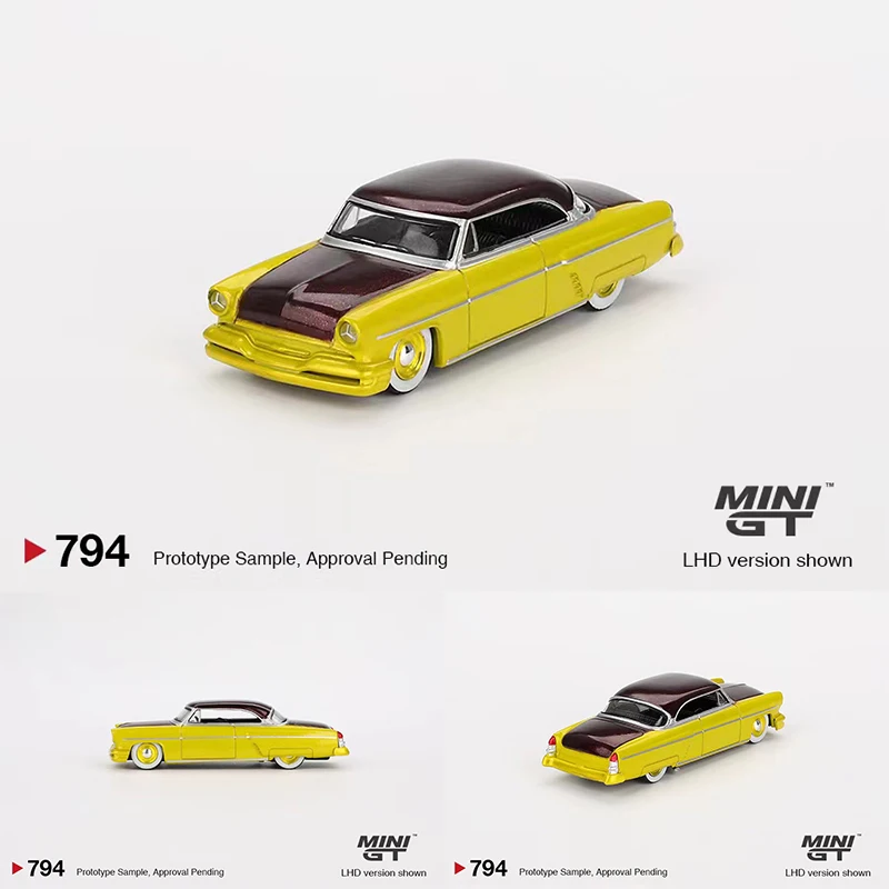 MINIGT-Capri Hot Rod 794, modelo de juguete de colección, color amarillo lima, 1954, 1:64