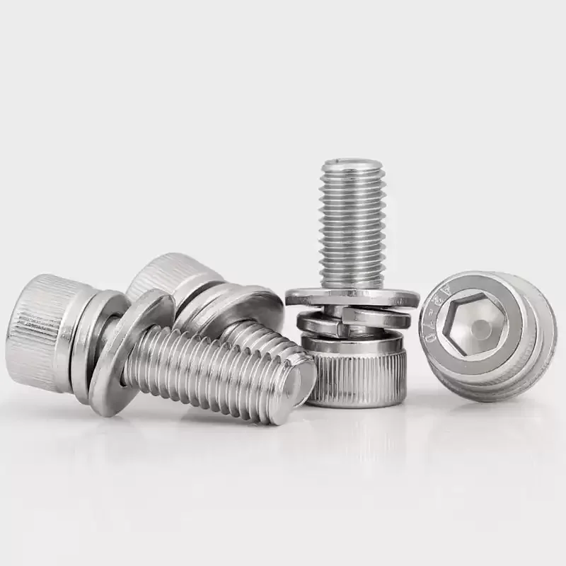 304 Stainless Steel Hexagon Hex Socket Head Knurled Cap Head Screw M2-M12 With Flat Washer Spring Gasket Assemble Bolts image 5