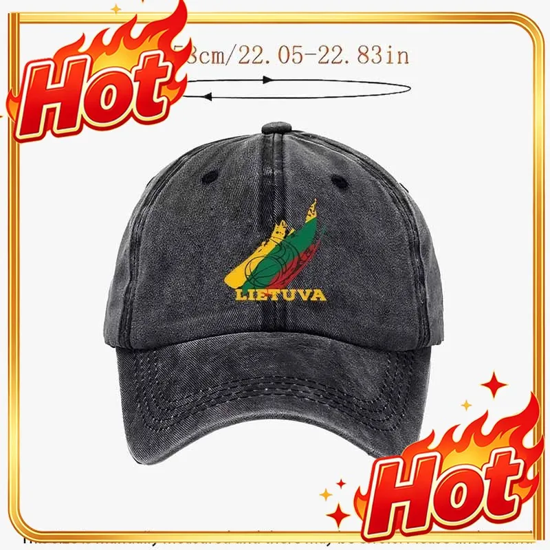 Casquette de baseball sportive tendance personnalisée avec l'inscription « LIETUVA » et un motif flamme de football, représentant une nouvelle tendance dans le sport