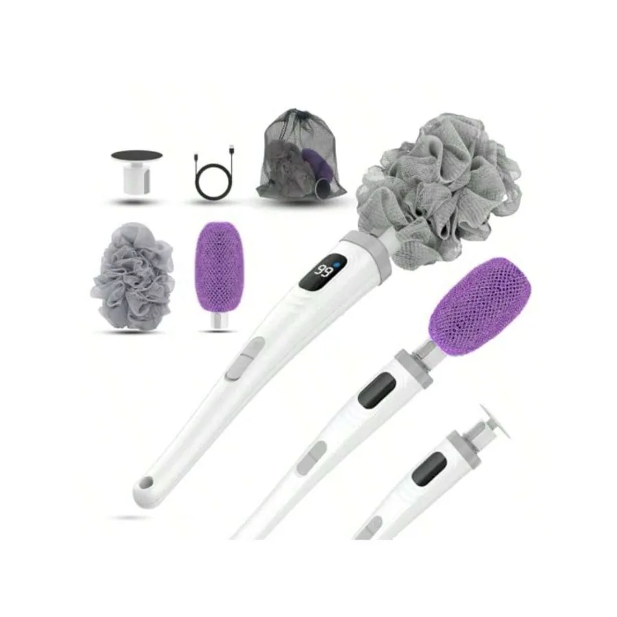 

【New style】XAPY Electric Body Br Back Scrubber For Shower Of Long Handle Power Body Scrubber With 3 Heads And 2 Eeds Rechargeab