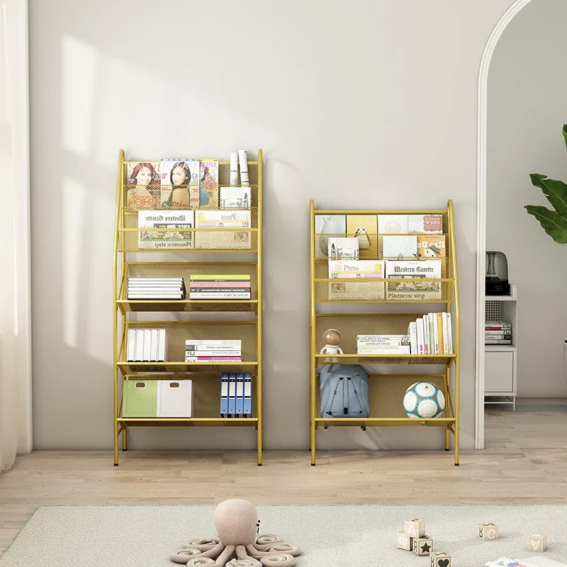 Bookshelf Simple Floor Living Room Solid Iron Multi-Layer Shelf Bedroom Storage Rack Display Stand Bookcase Desk Bookshelves