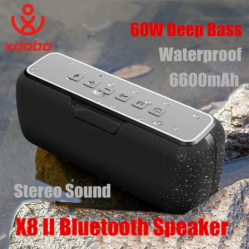 Imagen 1 del producto Altavoz Bluetooth Xdobo X8II de 60W, Subwoofer portátil inalámbrico TWS, resistente al agua, 6600mAh, graves potentes AUX FM, diversión al aire libre para acampar