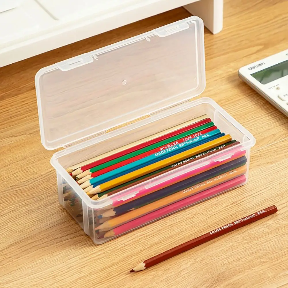 Transparent Pencil Box Large Capacity With Buckled Dustproof Stationery Case Plastic Waterproof Pen Pencil Case Sundries