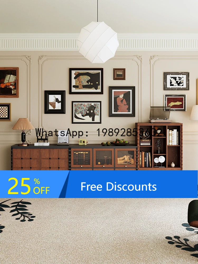 

YFY French Retro Bookshelf Storage Integrated Modular Combination Drawer Display Half-Wall Storage Cabinet Low Bookshelf