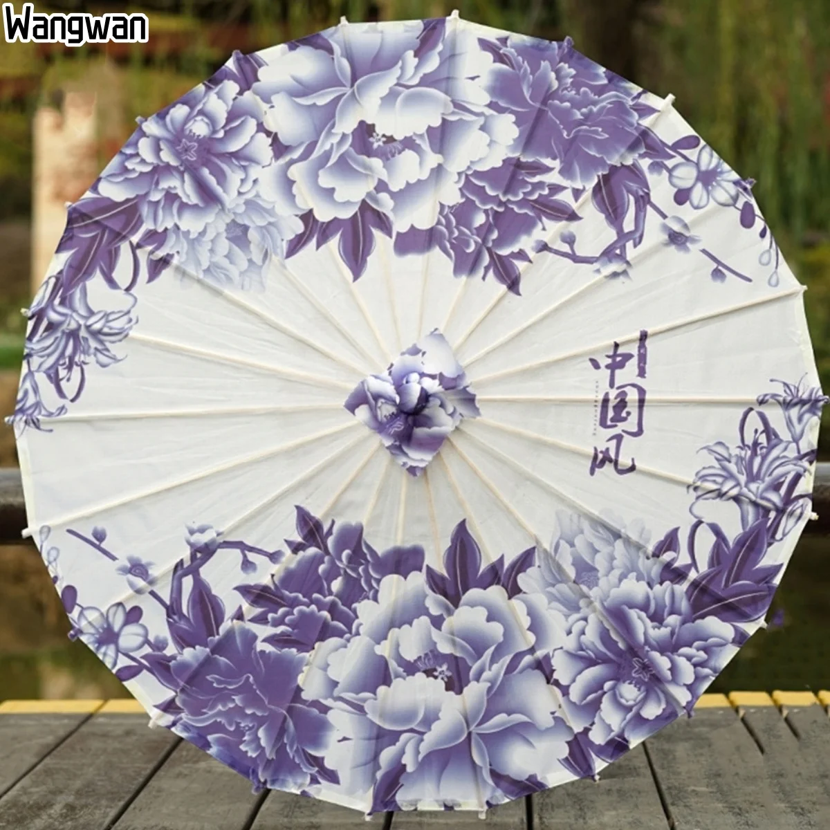 Blue and White Porcelain Antique Oil Paper Umbrella Handicraft Ceiling Decoration Qipao Sun Umbrellas Photography Props