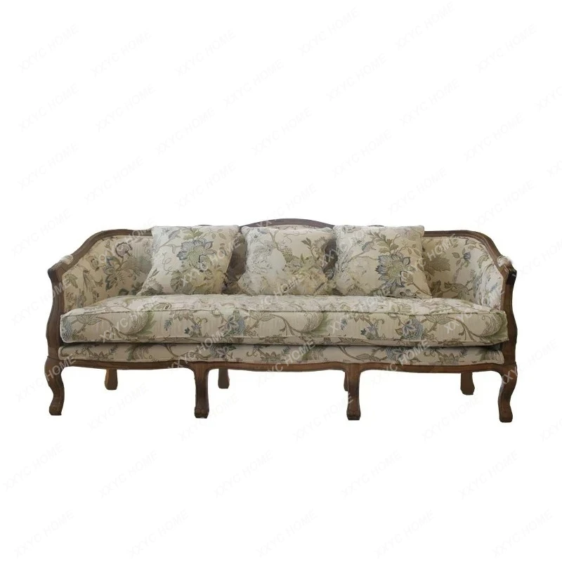 

LJYAmerican rural solid wood sofa retro pastoral floral jacquard fabric