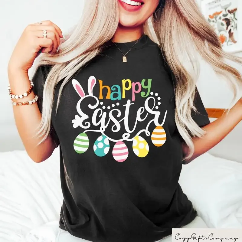 

Happy Easter T Shirt Women'S Eggs Sweat Cute Matching Bunny Crewneck