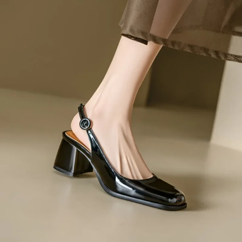 

Big Size 45 46 Women Buckle Slingback Shoes Block Medium Heel Square Toe Silver Pumps Ladies Small Size 32 Sandals 2025