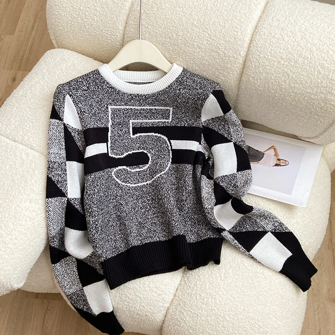 

Свободный повседневный вязаный пуловер, женский элегантный свитер с круглым вырезом и длинными рукавами, с цветочной вышивкой, осень-зима 202, новинка