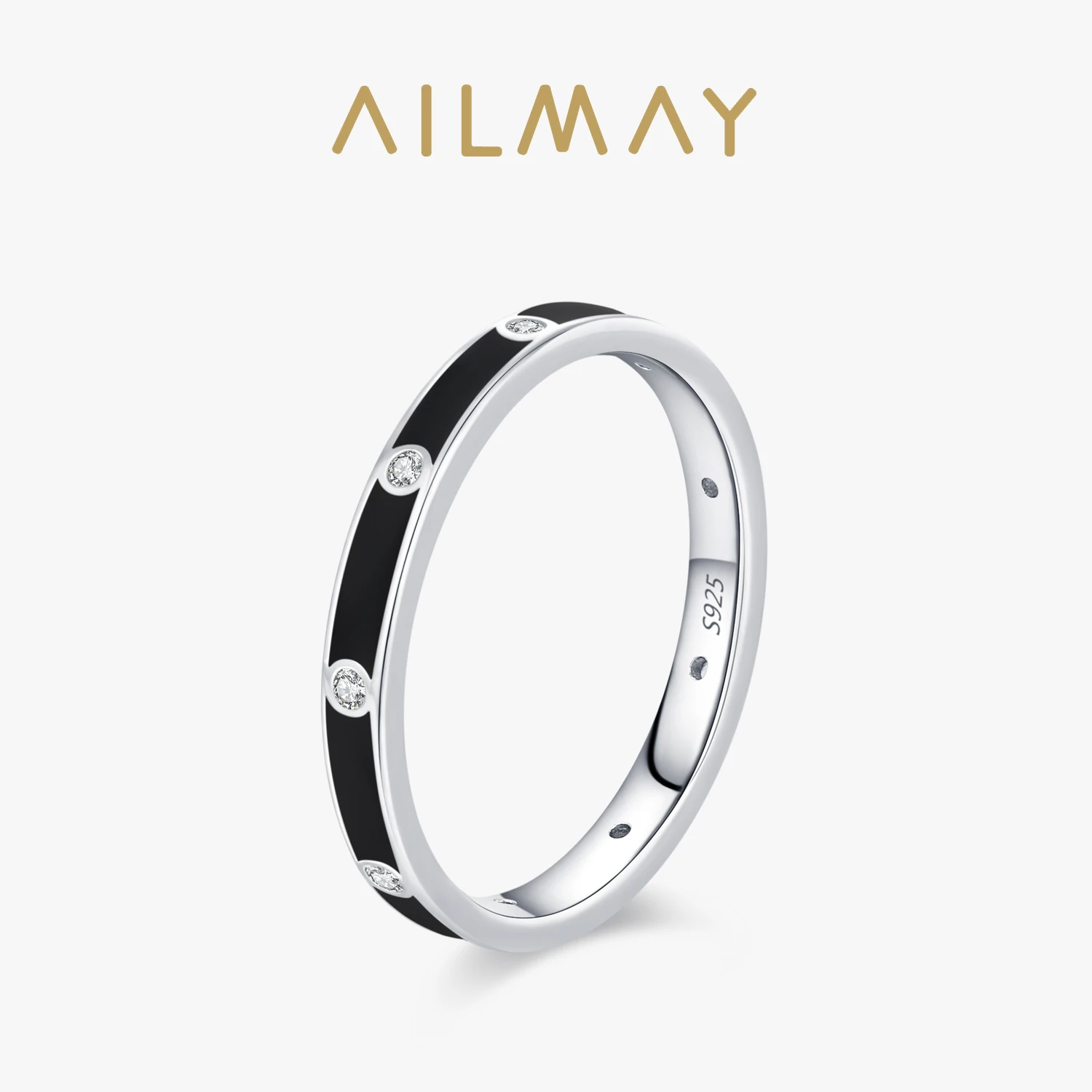 

Ailmay винтажное кольцо из стерлингового серебра 925 пробы с блестящим цирконом и черной эмалью для женщин, крутое вечерние ювелирное изделие в стиле панк, подарок