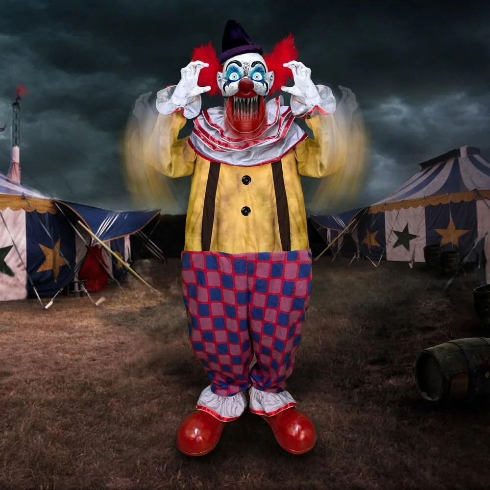 Motion-Activated Startling Arms Clown, Talking Scare Prop Halloween Animatronic for Indoor Halloween Decorations