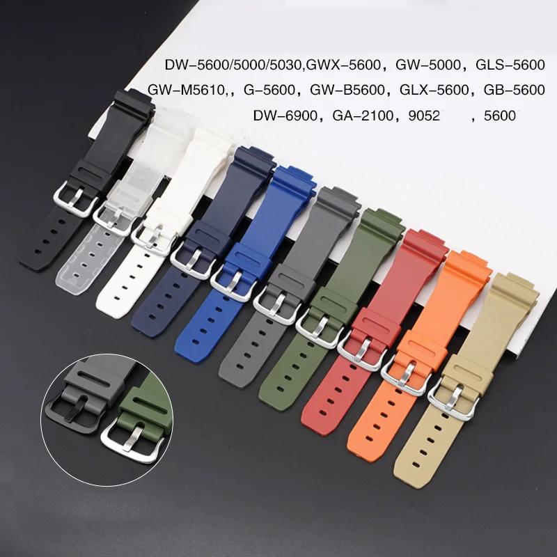 Rubber Strap for Casio G-SHOCK DW-5600 DW-6900 GW-M5610 GA-2100 Men Sport Waterproof Resin Replace Bracelet Watch Band 16mm 