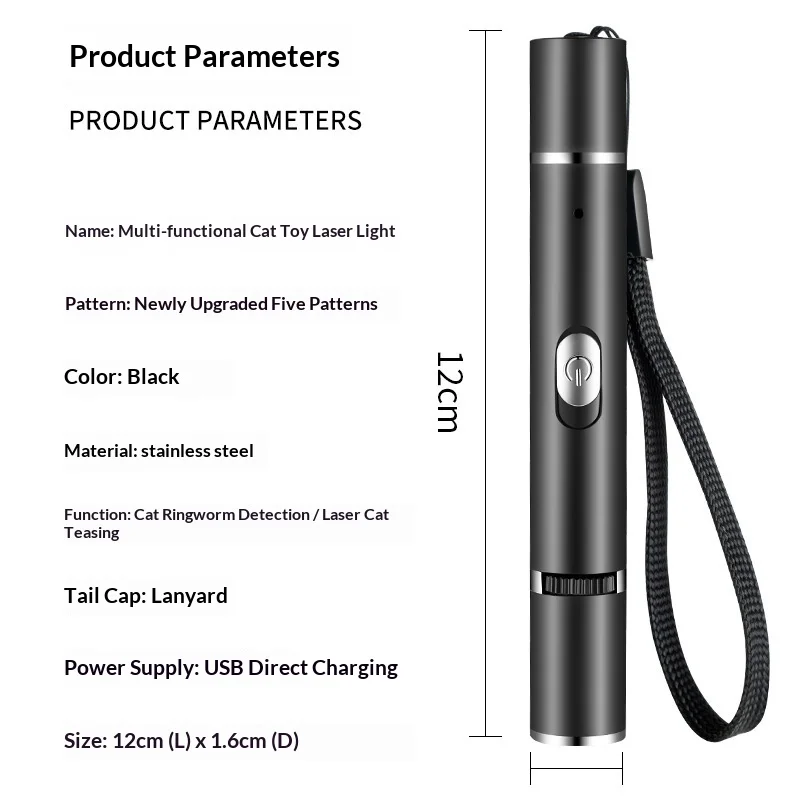 Multi Pattern Cat Teaser Laser Toy Usb Rechargeable Uv Wood Lamp For Ringworm Detection Stainless Steel Interactive Pet Supply