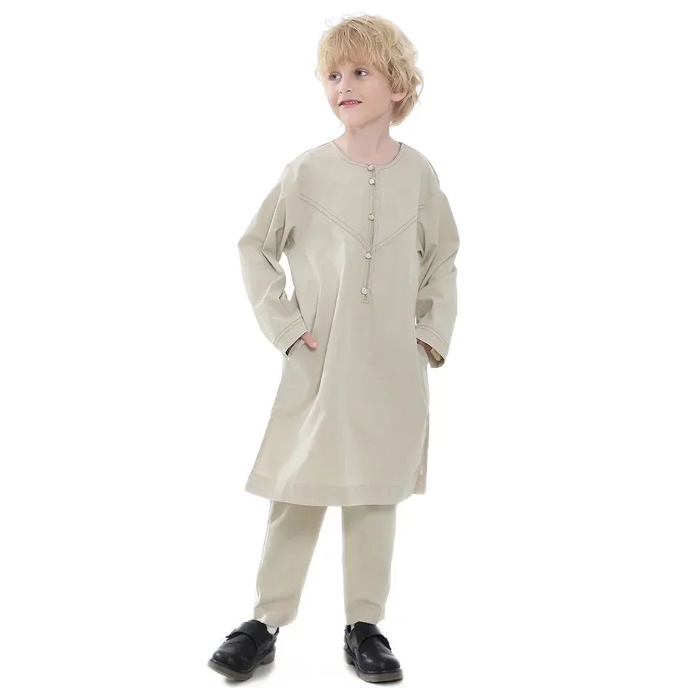 Jubba Thobe for Boys Saudi Arabia 2 Pieces Set Islam Muslim Child Clothing Turkey Kids Abaya Thoub Dress Kaftan Eid Ramadan Robe