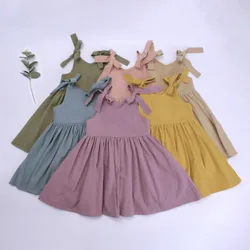 Summer Toddler Girl Dress Solid Cotton Sleeveless Children Dress Kids Sundress Slip Dress Fashion Girls Clothing
