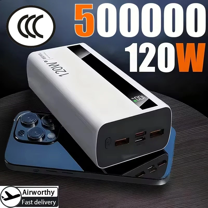 

500000 мАч Power Bank большой емкости 120 Вт сверхбыстрая зарядка Power Bank портативное зарядное устройство для iPhone Samsung Xiaomi 2025