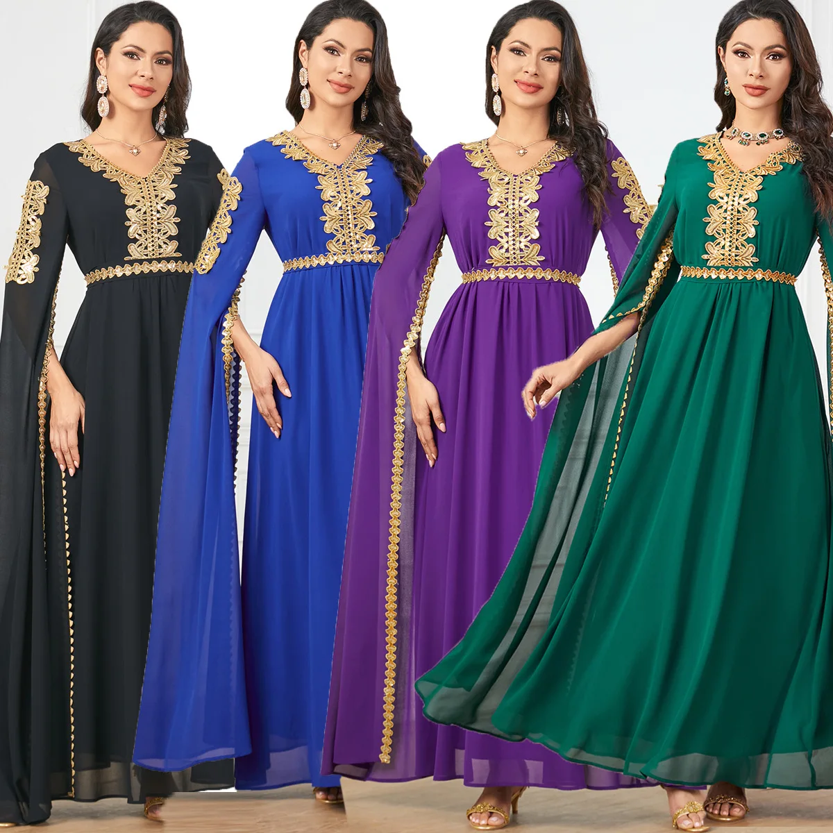 Middle East Cross border Dubai Elegant Women's Wear Long Sleeve Splicing Dress Muslim Clothing