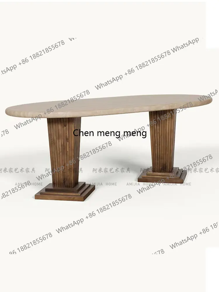

Medieval oval marble dining table, simple retro living room home solid wood travertine dining table